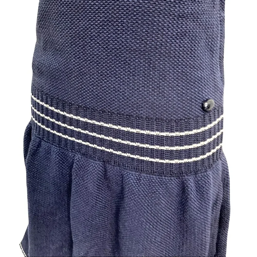 CHANEL Navy Blue Knit Yachting Dress FR 34 US 2 Cord Embellished Drop Waist CC